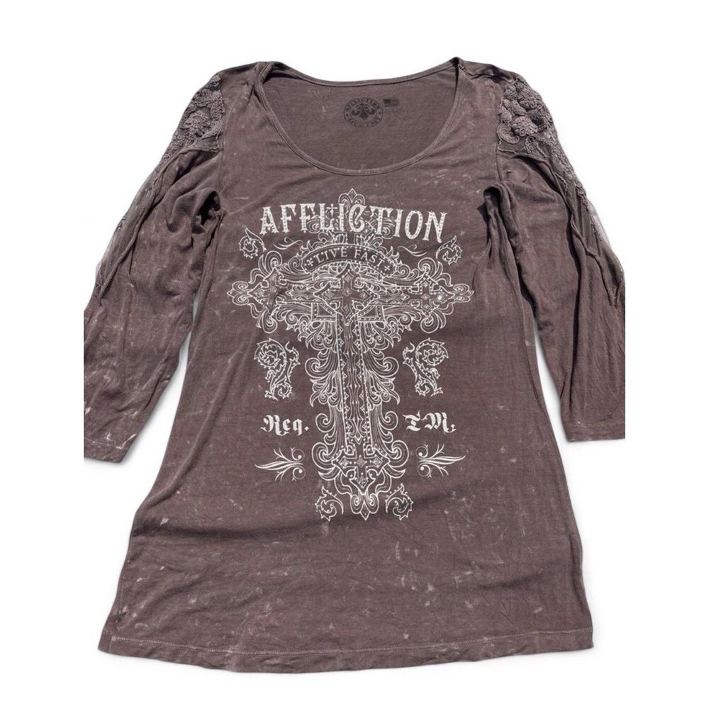 Affliction Mauve Brown Quarter Sleeve Women’s Top
